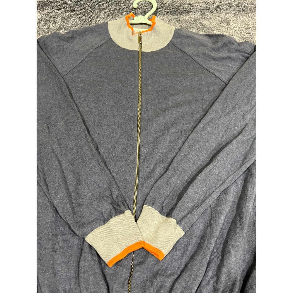 Bullock & Jones Mens Full Zip Cotton Sweater Made in Italy Navy Grey Orange XL